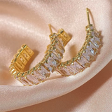 Baguette Cut C Shaped Hoop Earrings