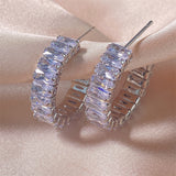 Baguette Cut C Shaped Hoop Earrings
