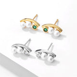 Triple Simulated Pearl Bar Stud Earrings