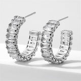 Baguette Cut C Shaped Hoop Earrings