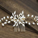 Pearl Leaf Inspired Gold Plated Hair Comb