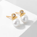 Round Simulted  Pearl and Cubic Zirconia Stud Earrings