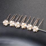 Austrian Crystal and Simulated Pearl Bridal Hairpins x 6