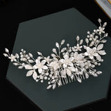 Simulated Pearl Flower and Leaves Hair Comb