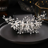Simulated Pearl Flower and Leaves Hair Comb
