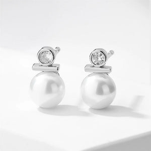 Round Simulted  Pearl and Cubic Zirconia Stud Earrings