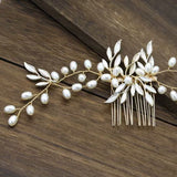Pearl Leaf Inspired Gold Plated Hair Comb