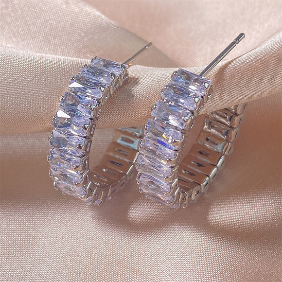 Baguette Cut C Shaped Hoop Earrings