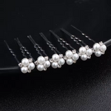 Austrian Crystal and Simulated Pearl Bridal Hairpins x 6