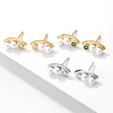 Triple Simulated Pearl Bar Stud Earrings