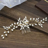 Pearl Leaf Inspired Gold Plated Hair Comb