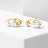 Triple Simulated Pearl Bar Stud Earrings