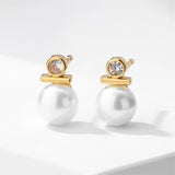 Round Simulted  Pearl and Cubic Zirconia Stud Earrings