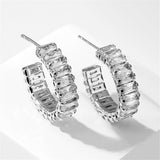 Baguette Cut C Shaped Hoop Earrings