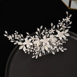 Simulated Pearl Flower and Leaves Hair Comb