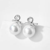 Round Simulted  Pearl and Cubic Zirconia Stud Earrings