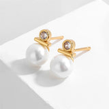 Round Simulted  Pearl and Cubic Zirconia Stud Earrings