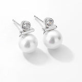 Round Simulted  Pearl and Cubic Zirconia Stud Earrings