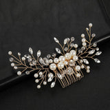 Simulated Pearl and Crystal Floral Hair Comb