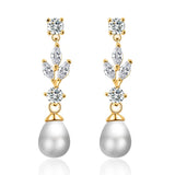 LOMBARD - Marquise Cut Leaf Inspired Simulated Pearl Drop Earrings