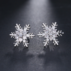 Cubic Zirconia Snowflake Pierced Earrings
