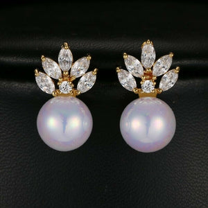 HEPBURN - Marquise Cut Cubic Zirconia & Simulated Pearl Pierced Earrings