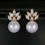 HEPBURN - Marquise Cut Cubic Zirconia & Simulated Pearl Pierced Earrings