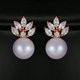 HEPBURN - Marquise Cut Cubic Zirconia & Simulated Pearl Pierced Earrings