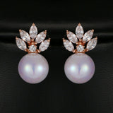 HEPBURN - Marquise Cut Cubic Zirconia & Simulated Pearl Pierced Earrings