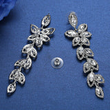 Statement Cubic Zirconia Marquise Cut Leaf Drop Pierced Earrings - Long
