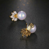 HEPBURN - Marquise Cut Cubic Zirconia & Simulated Pearl Pierced Earrings