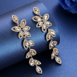 Statement Cubic Zirconia Marquise Cut Leaf Drop Pierced Earrings - Long