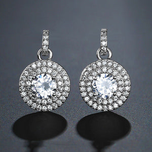 Solitaire & Pavé Circle Drop Pierced Earrings