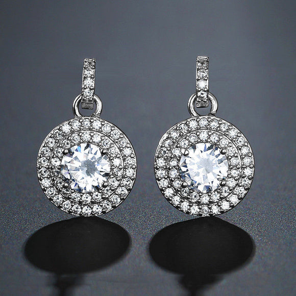 Solitaire & Pavé Circle Drop Pierced Earrings