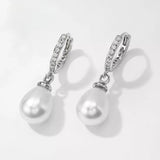 Simulated Pearl and Pavé Drop Hoop Earrings