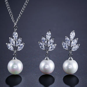 HEPBURN - "Audrey" Marquise Cut Pearl Earrings and Pendant Set