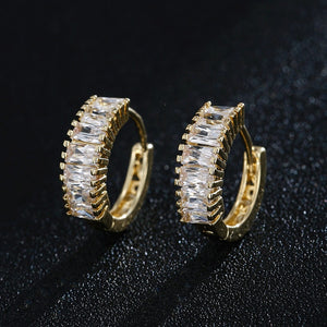 Baguette Cut Gold Plated Hoop Earrings