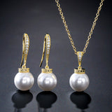 HEPBURN - "Tiffany" Simulated Pearl Drop Earrings and Pendant Set