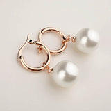 Simulated Pearl Drop Hoop Earrings