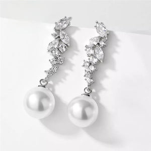 LOMBARD - "Caroline" Marquise Cut Leaf Inspired Simulated Pearl Drop Earrings