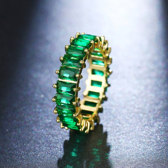 Baguette Cut Ring with Green Stones