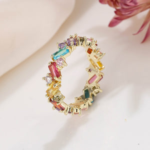 Baguette Cut Uneven Ring with Multicolour Stones