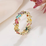 Baguette Cut Uneven Ring with Multicolour Stones