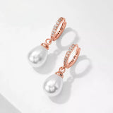 Simulated Pearl and Pavé Drop Hoop Earrings