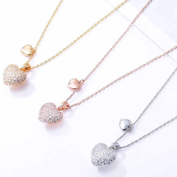 Delicate Pavé Double Heart Pendant Necklace