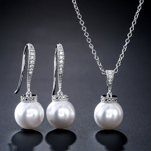 HEPBURN - "Tiffany" Simulated Pearl Drop Earrings and Pendant Set