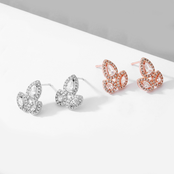 LOREN – “Sophia” Marquise Cut Leaf Inspired Pierced Earrings