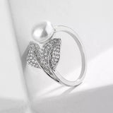 Simulated Pearl and Cubic Zirconia Leaf Adjustable Ring