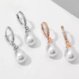 Simulated Pearl and Pavé Drop Hoop Earrings