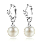 Simulated Pearl Drop Hoop Earrings